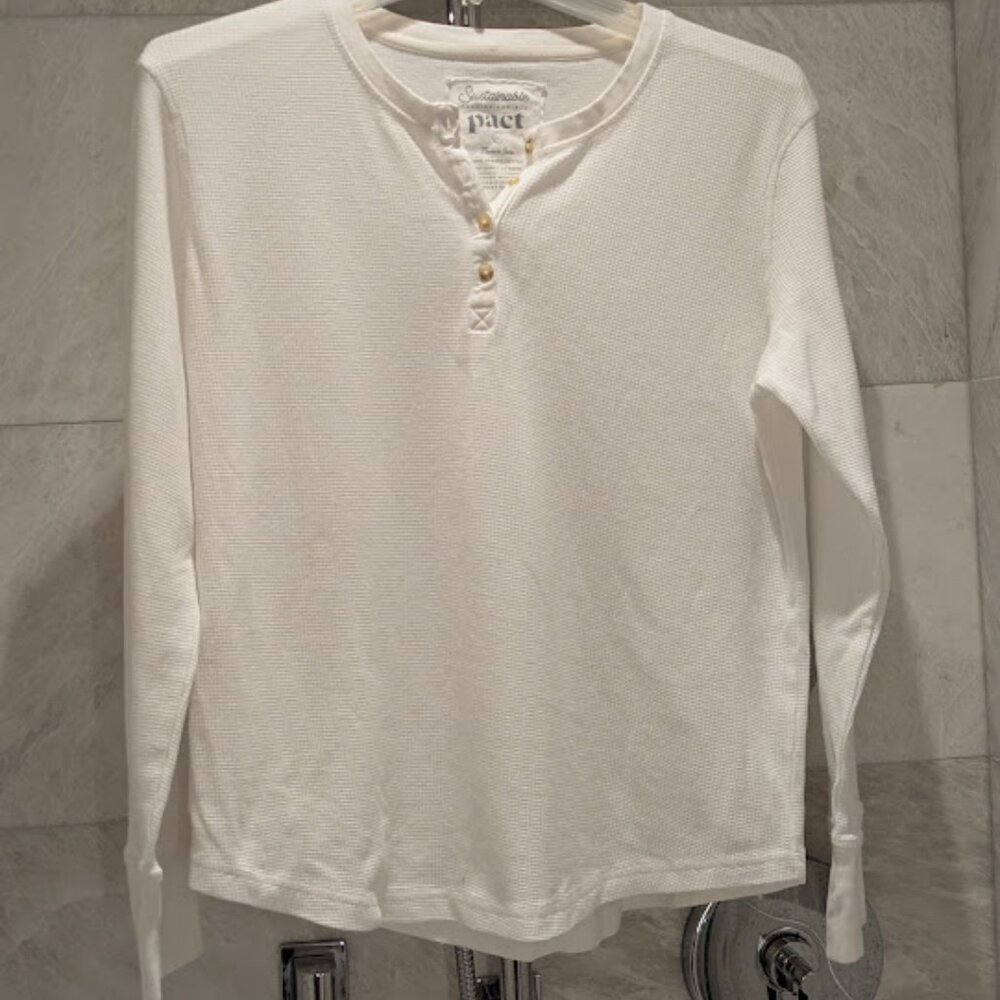 Plus Pact Women XXL White Waffle Knit Long Sleeve Henley Top 100% Organic Cotton